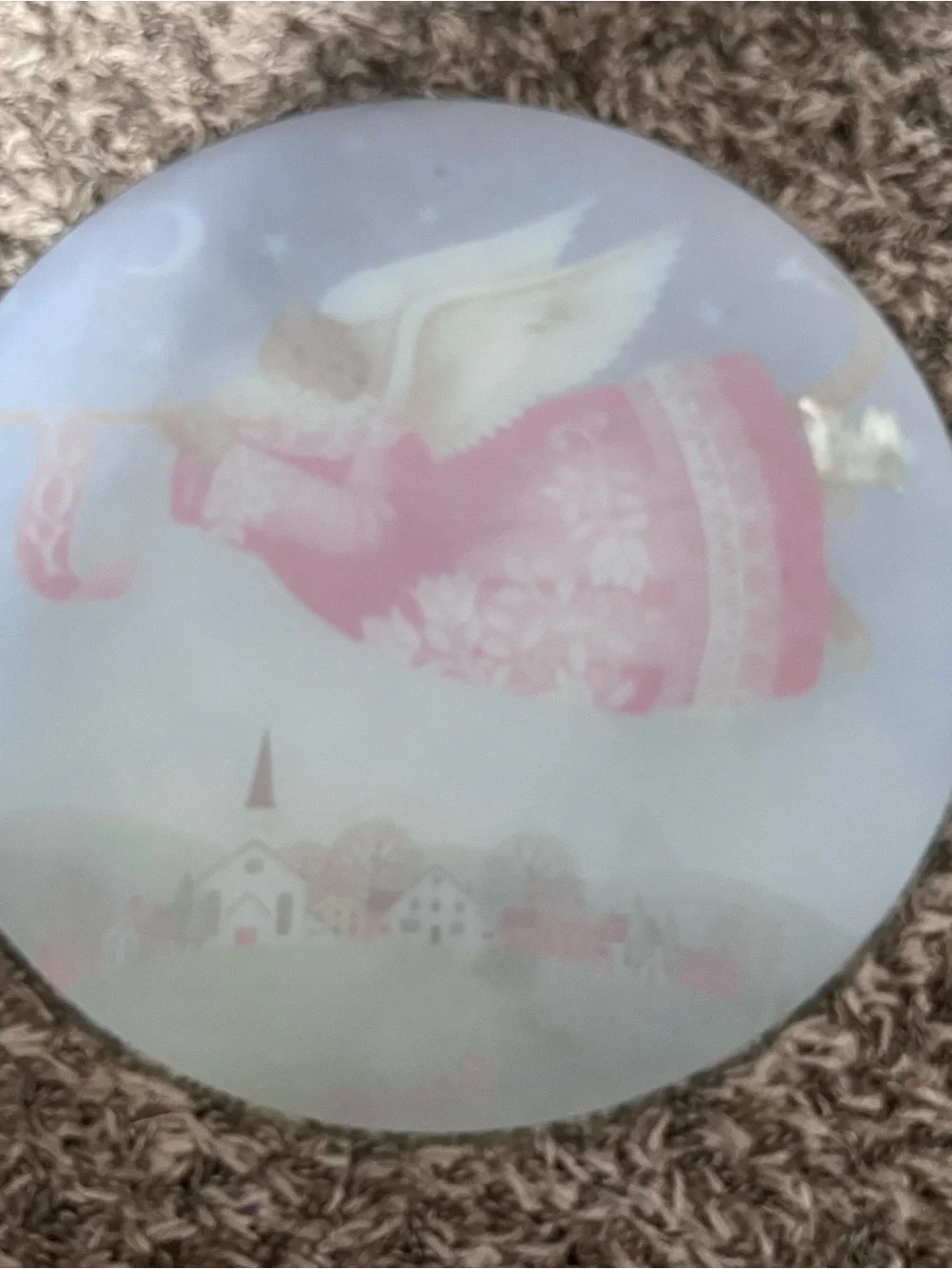 Vintage 2000 Rare Stouffer Signed Art Glass Angel Cat Holiday Round Platter 13”